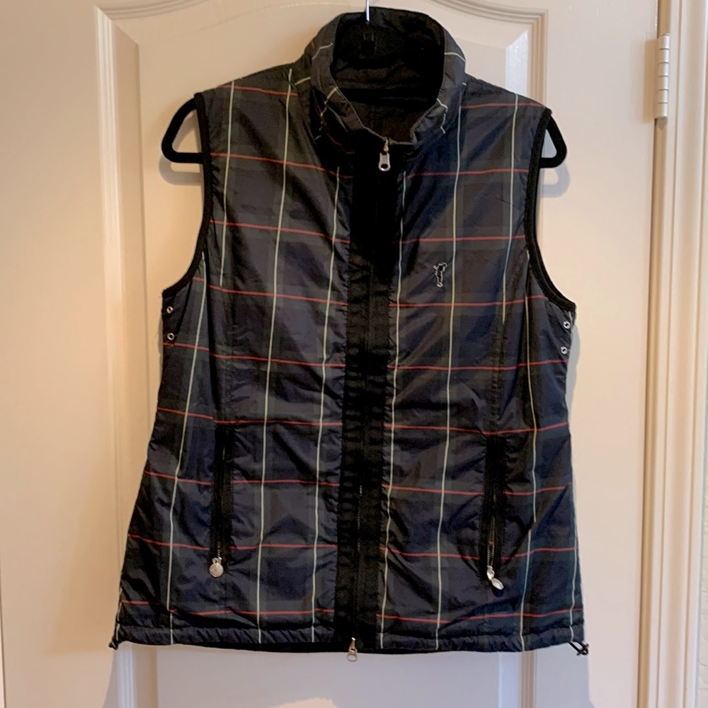 Golfino Reversible Vest--Green/Navy Tartan Plaid/Black Size 12 Never Worn